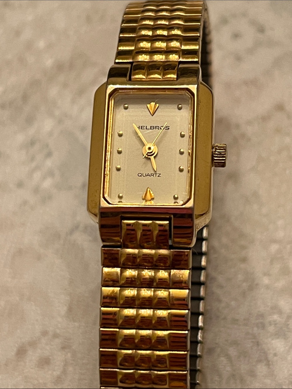 VTG Helbros Gold Tone Rectangular Quartz Watch